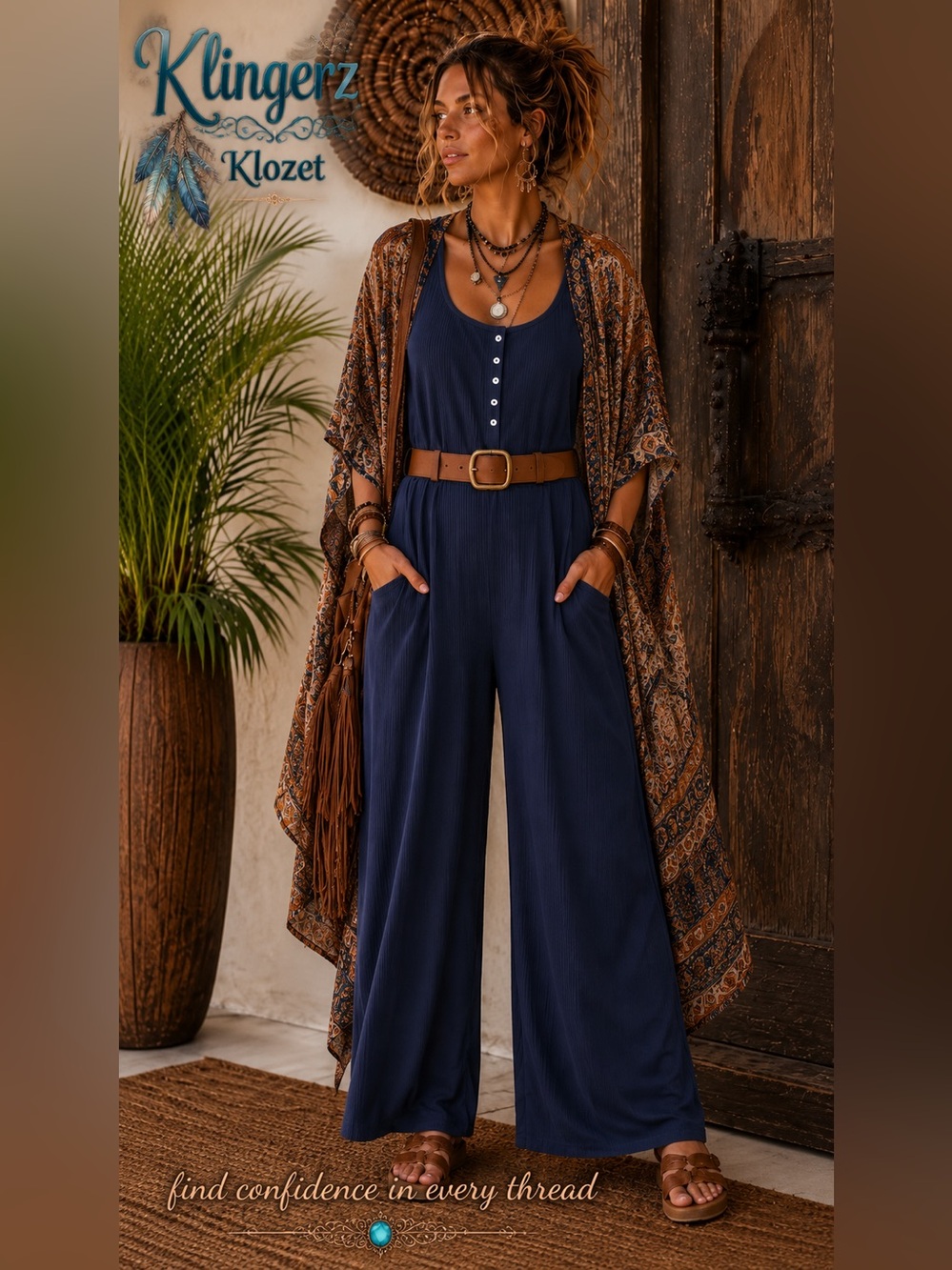 🤎 Old Navy Ribbed Wide Leg Jumpsuit | Boho Lounge One-Piece | Navy | no pockets - Picture 4 of 11